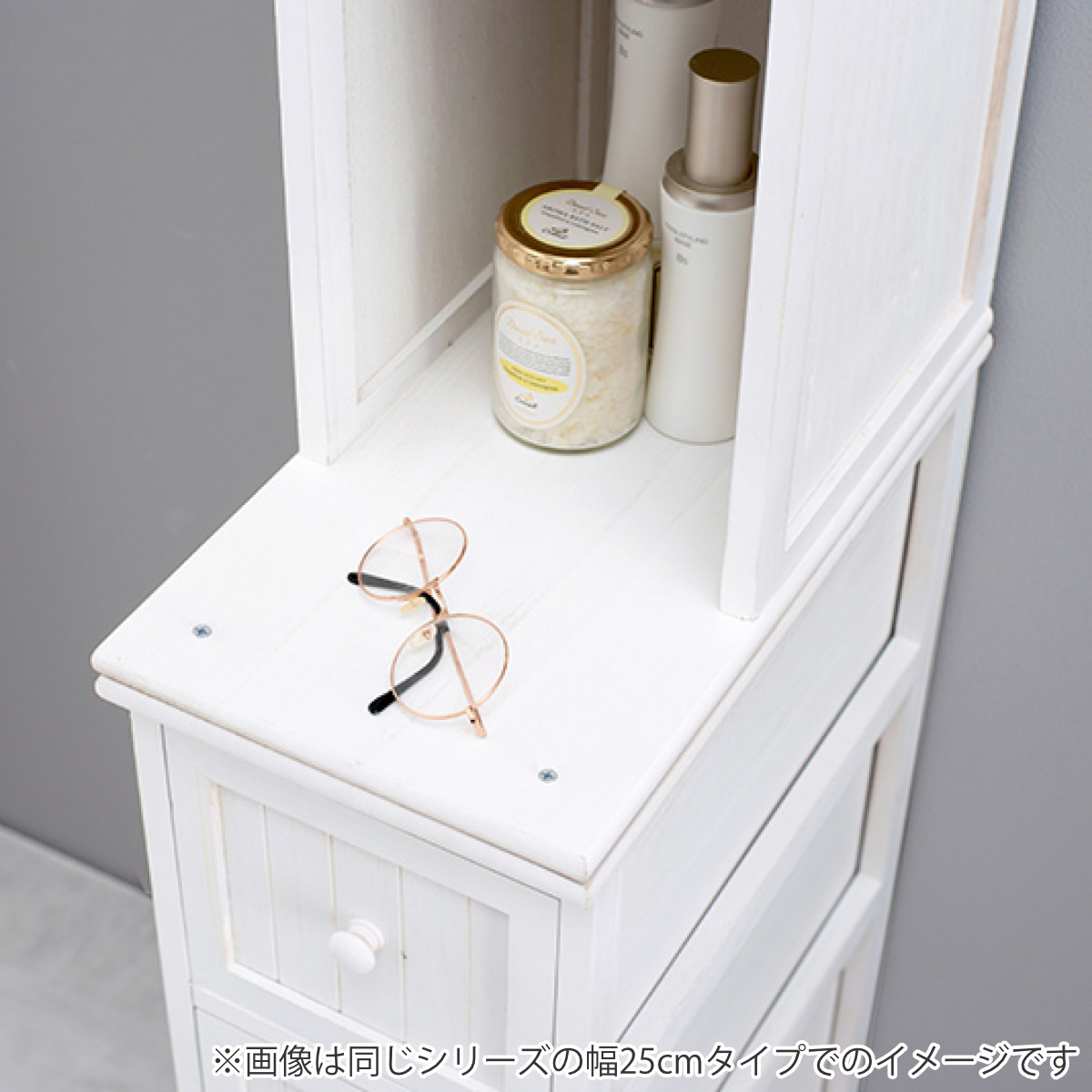 棚付チェスト すき間収納 シャビーウッド アンティーク調 幅20cm （ 棚 ランドリー 洗面所 隙収納 家具 桐製 ）の画像