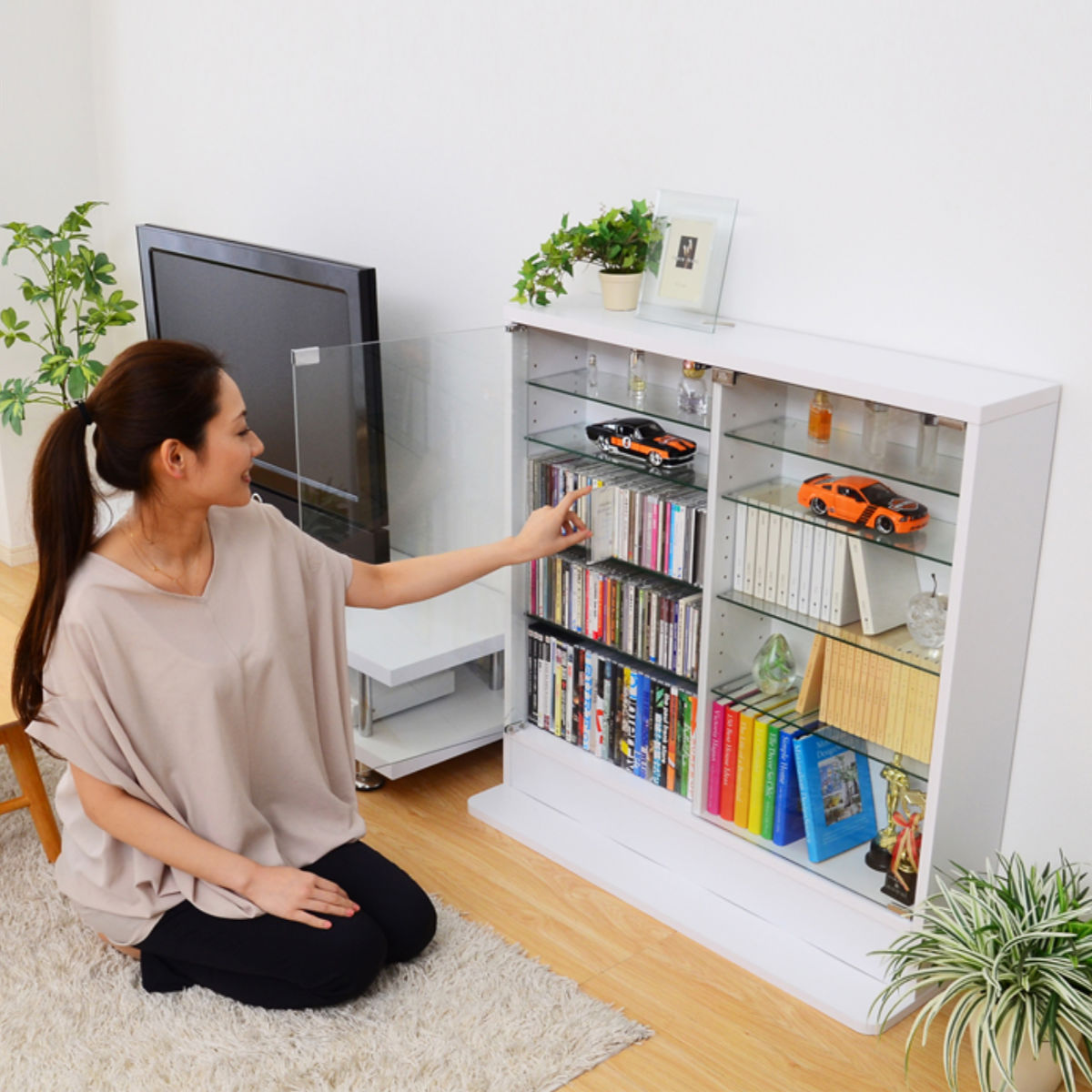 コレクションラック 幅90cm ワイド ロー 浅型 ショーケース （ ウィスキー棚 ラック コレクション ガラスキャビネット ガラス棚板 ）の画像