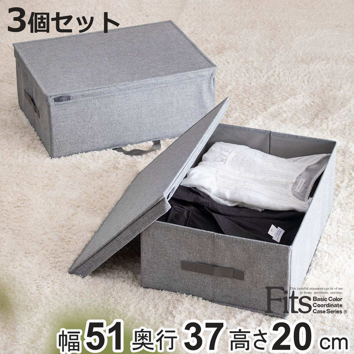 Fits 収納ボックス 3個セット フタ付き フィッツファブリック 幅51