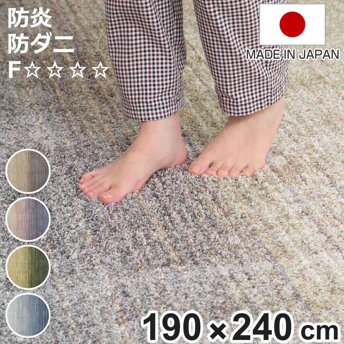 ラグ スミノエ オンブレー 190×240cm 防ダニ 防炎 （ ラグマット カーペット 絨毯 マット 機能ラグ 長方形 3畳 ）