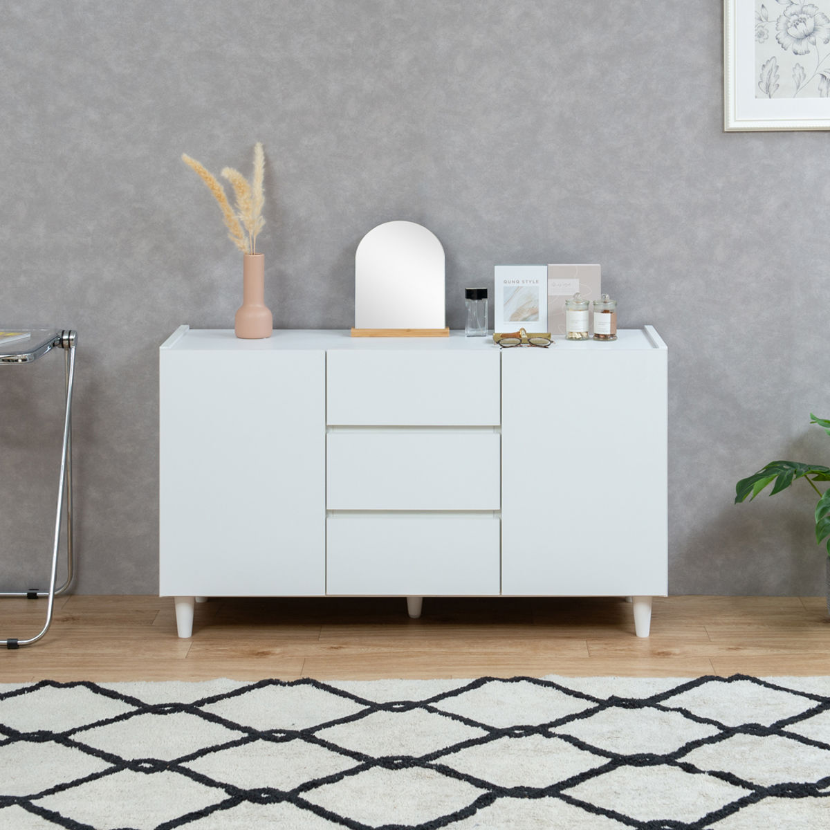 キャビネット 引出し3段 脚付 フレンチシャビ...の詳細画像4