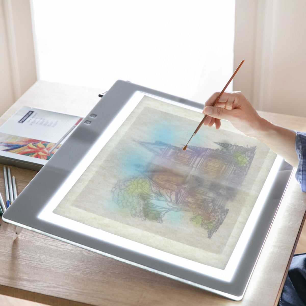 Trytec トレース台 A2 薄型LED トレビュアー グレー 保護シート付 A2