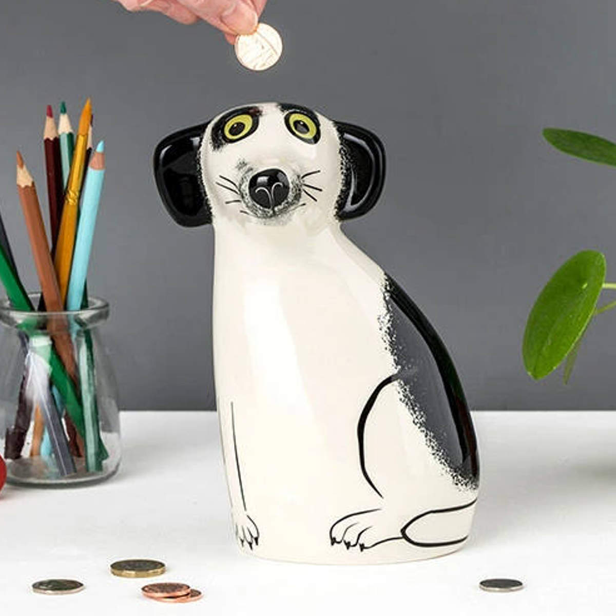 貯金箱 Hannah Turner Money box Dog 犬 （ ハンナターナー マネーボックス コイン マネーバンク 500円玉 貯まる  コイン入れ 500円玉貯金 置物 陶器 イヌ ）