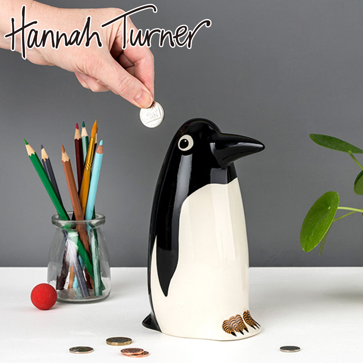 ������ Hannah Turner Money box Penguin �y���M�� �i �n���i�^�[�i�[ �}�l�[�{�b�N�X �R�C�� �}�l�[�o���N 500�~�� ���܂� �R�C������ 500�~�ʒ��� ���� �j