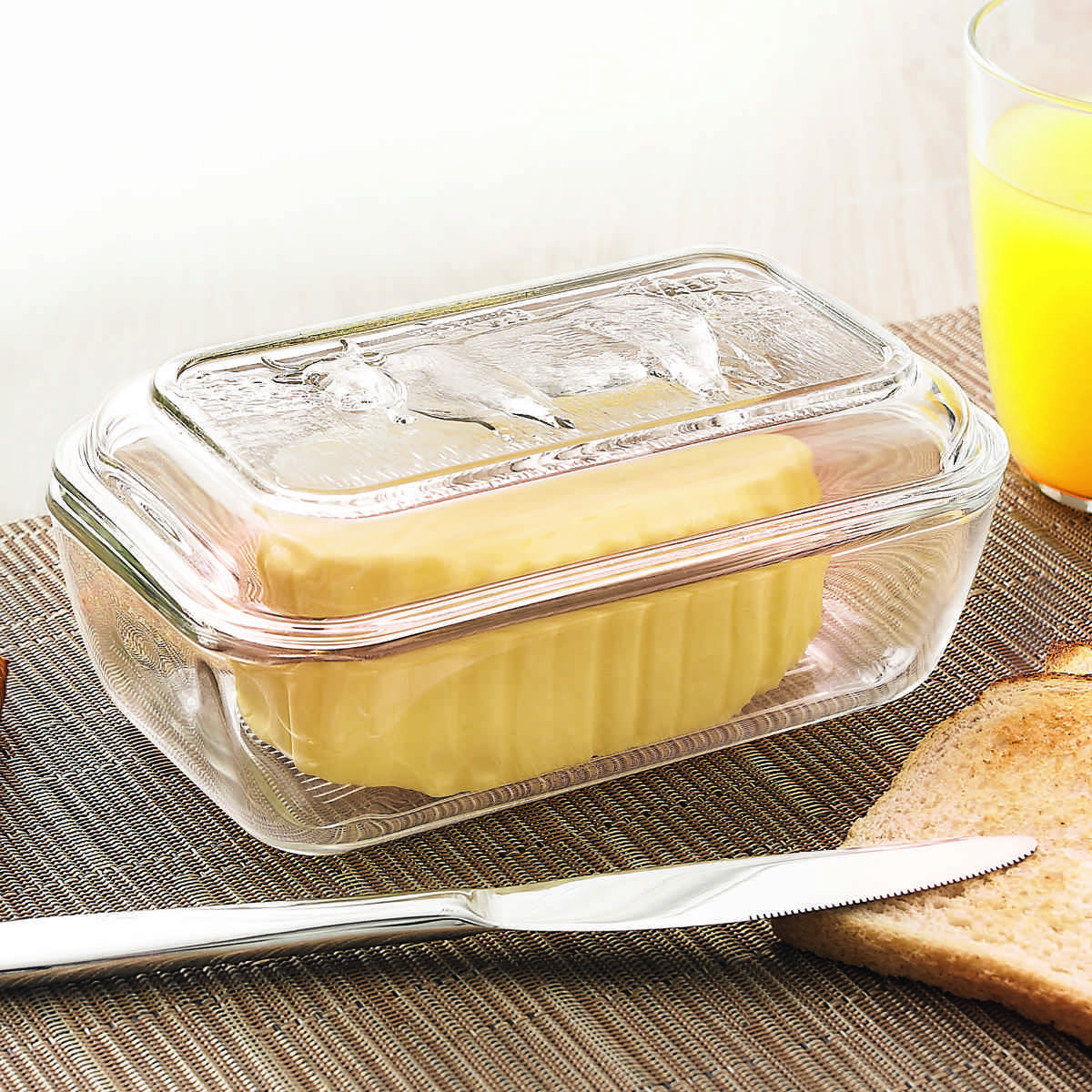 ラリック カナール LALIQUE CANARD パウダーケース 小物入 LUMINARC（リュミナルク） バター ケース 牛レリーフ （ リュミナルク
