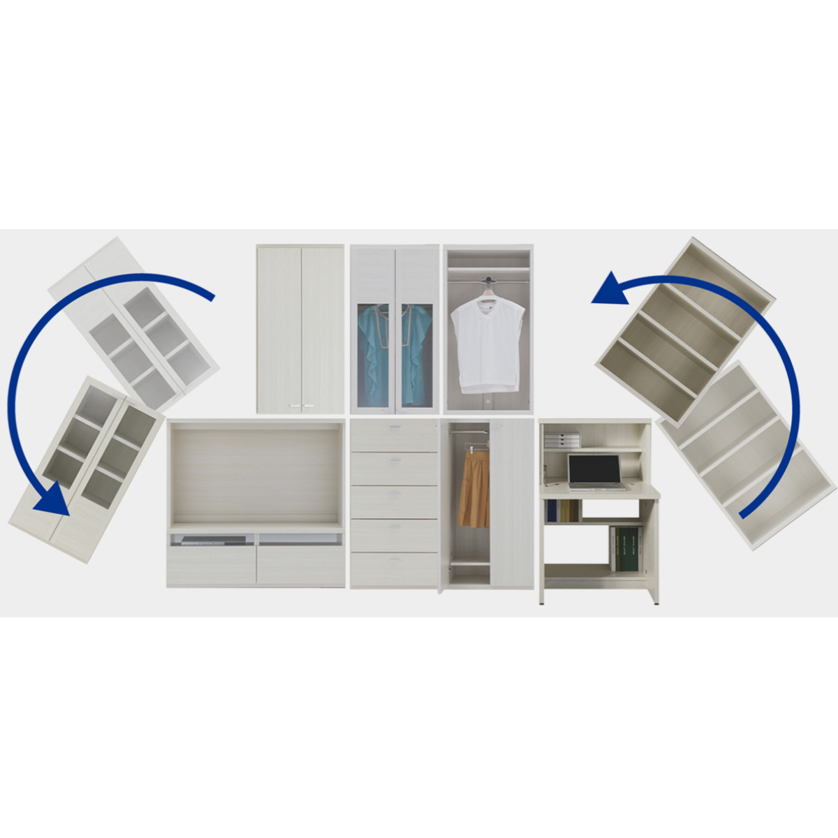 フナモコ（FUNAMOCO） 木製ラック 鍵付扉 組合せ家具 リビングシェルフ