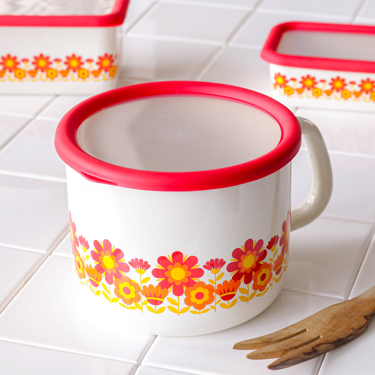 Honey Ware 保存容器 1.6L メモリーズ 14cmストックポット （ ホーロー
