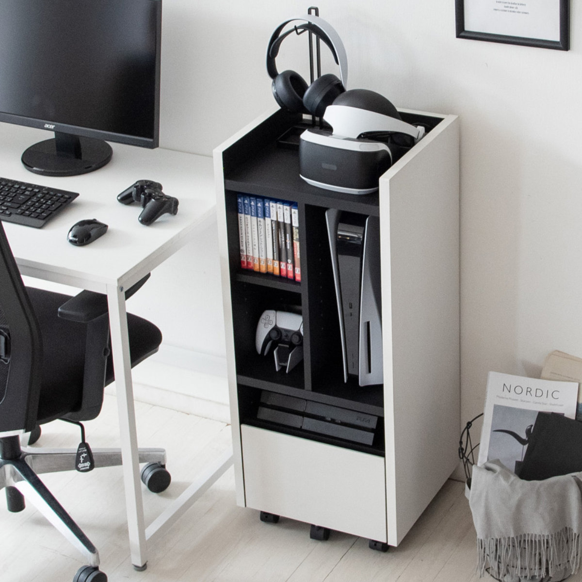 宮武製作所 ゲーム機ラック 縦置き キャスター付 REGABO 約幅39cm