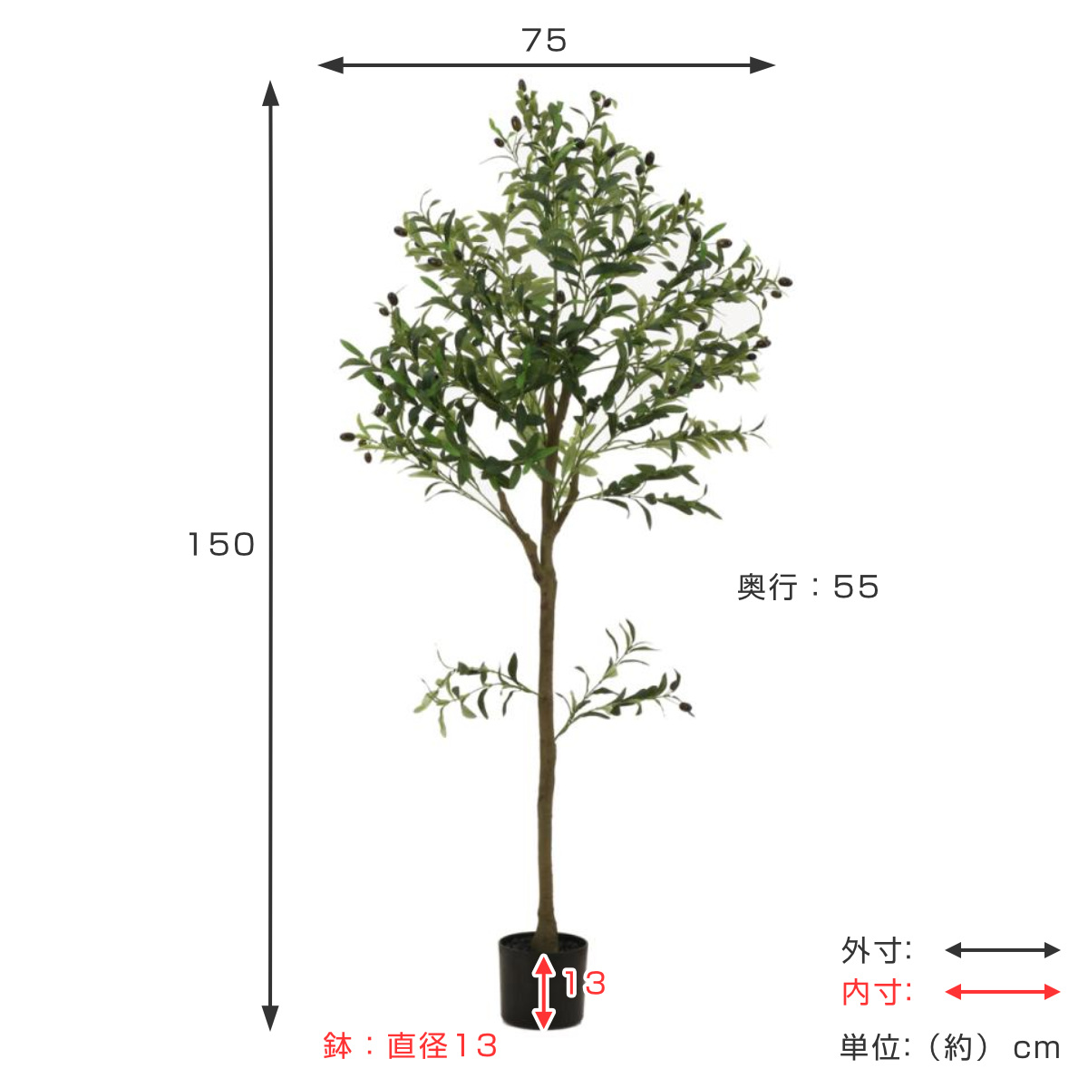 不二貿易（Fuji Boeki） フェイクグリーン オリーブ 高さ150cm
