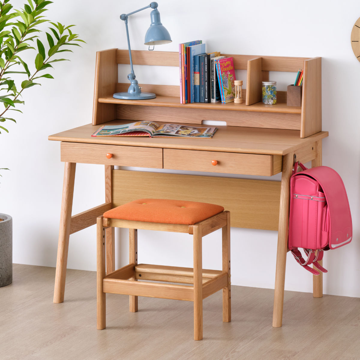 ［美品］ブックシェル　棚　学習机 一生紀（ISSEIKI） 上棚 学習机用 幅99cm 木製 RESCO （ 机上 収納