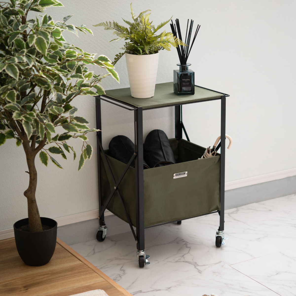 フォールディングテーブルワゴン 幅39.5×奥行30×高さ55cm キャスター