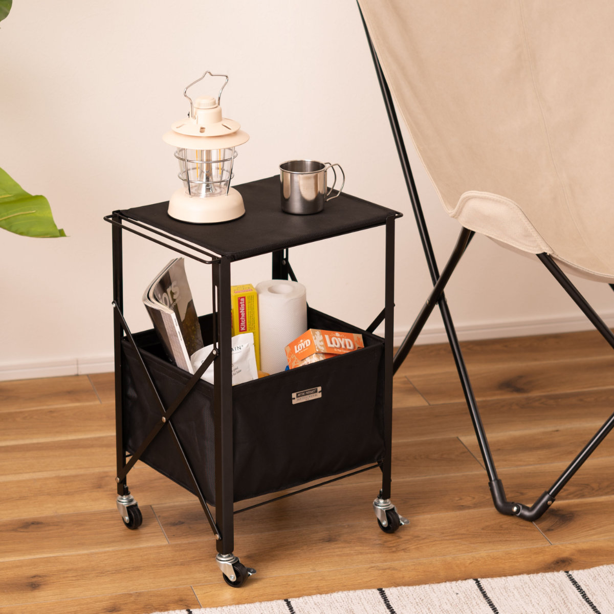 フォールディングテーブルワゴン 幅39.5×奥行30×高さ55cm キャスター