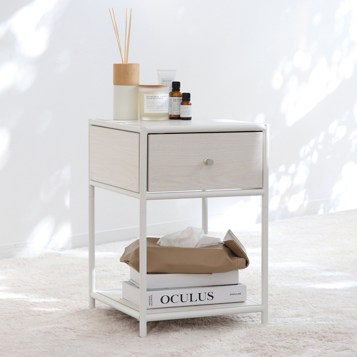 在庫処分特価）サイドテーブル 北欧 収納 木製 高さ50.5cm 韓国風