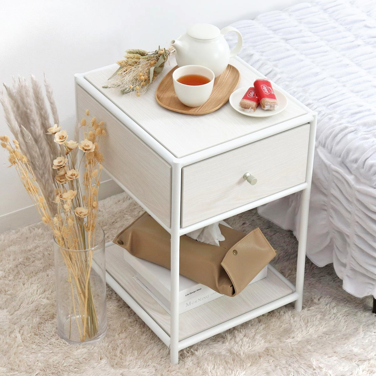 在庫処分特価）サイドテーブル 北欧 収納 木製 高さ50.5cm 韓国風