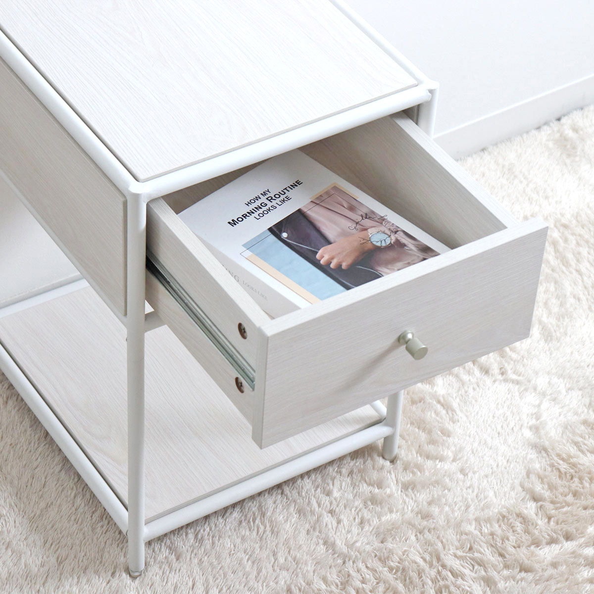 在庫処分特価）サイドテーブル 北欧 収納 木製 高さ50.5cm 韓国風