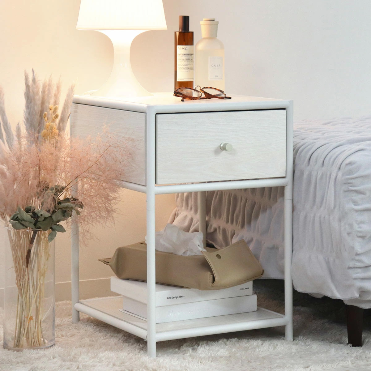 在庫処分特価）サイドテーブル 北欧 収納 木製 高さ50.5cm 韓国風