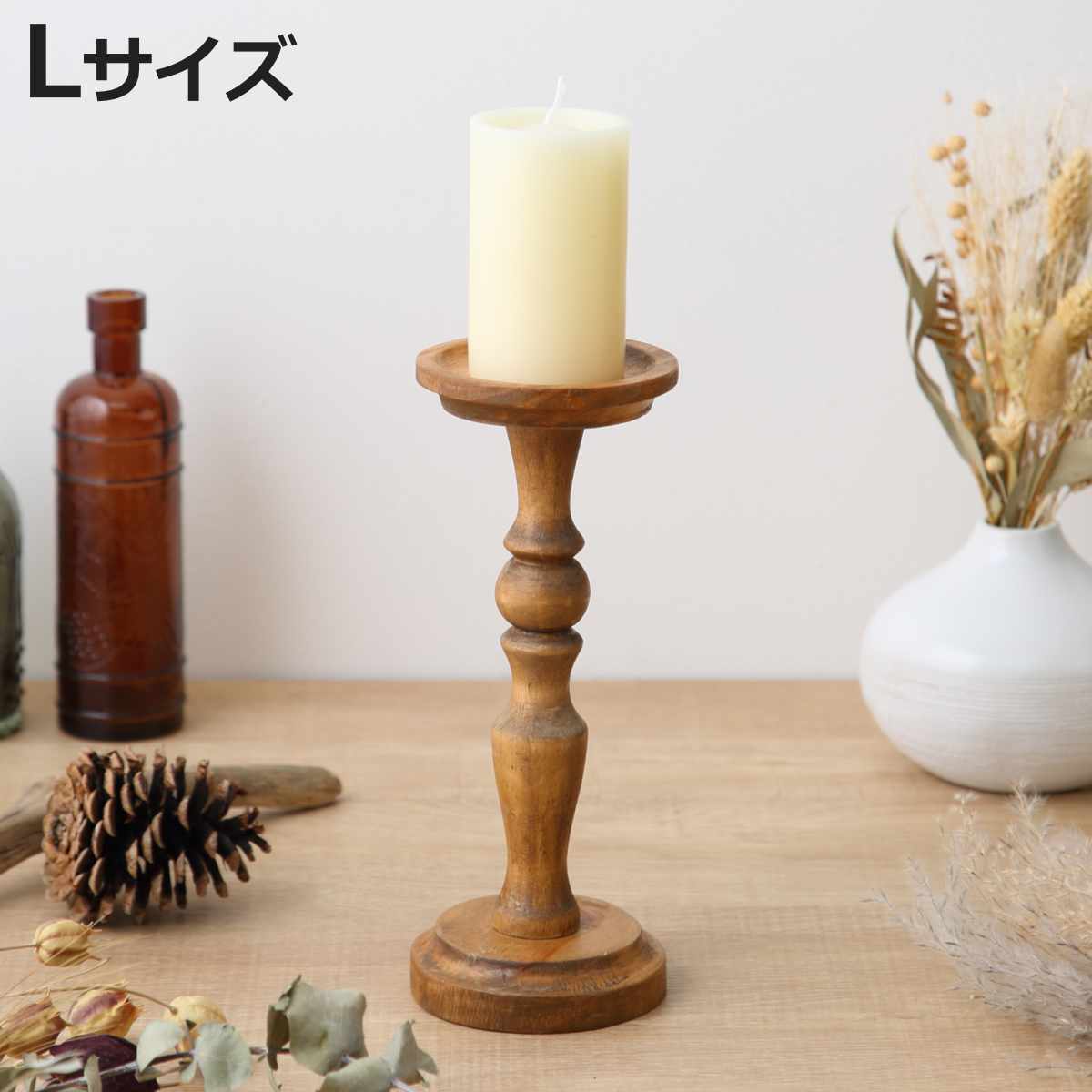 Creer NEIN MARKE パイン キャンドルスタンド Lサイズ 天然木