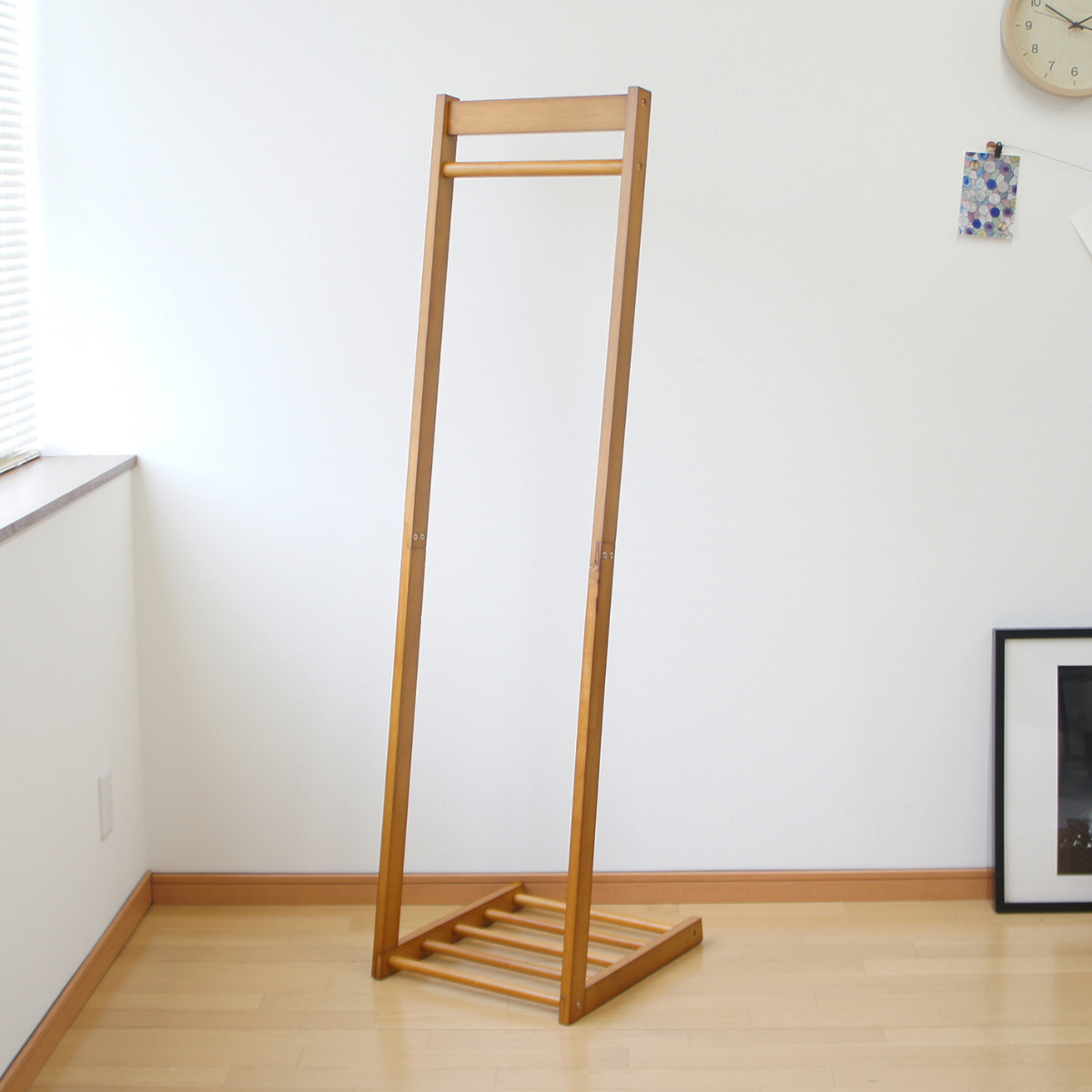 フクダクラフト ハンガーラック L型 天然木 下棚付 幅40cm （ ポール