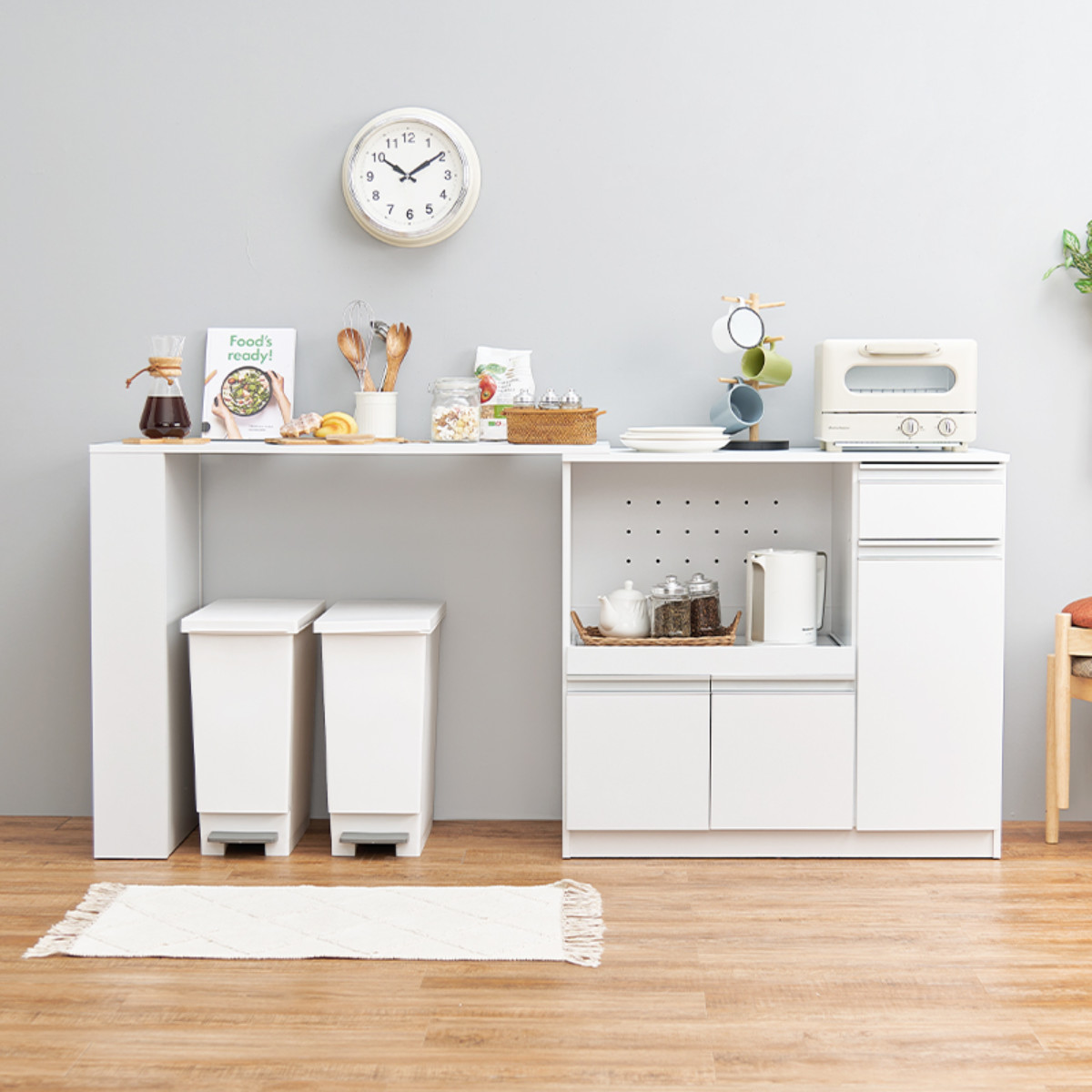 HAGiHARA（萩原） キッチンカウンター 伸縮タイプ 北欧風 幅104-178cm