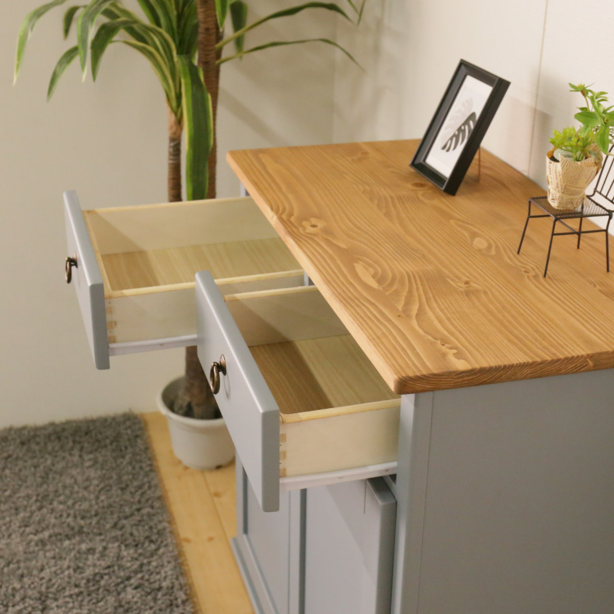 キャビネット フレンチカントリー パイン材 Lavender 幅78cm （ 収納