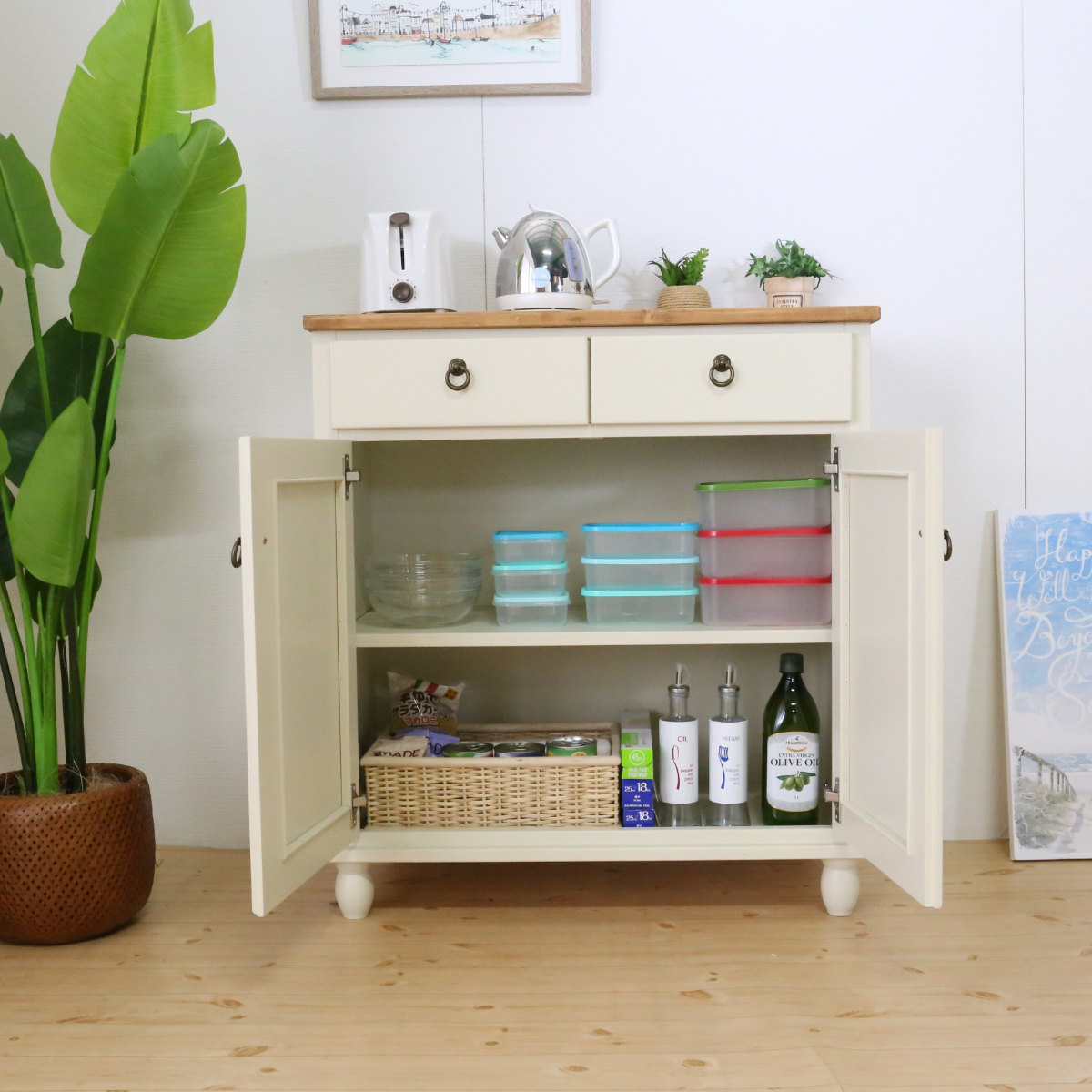 キャビネット フレンチカントリー パイン材 Lavender 幅78cm （ 収納