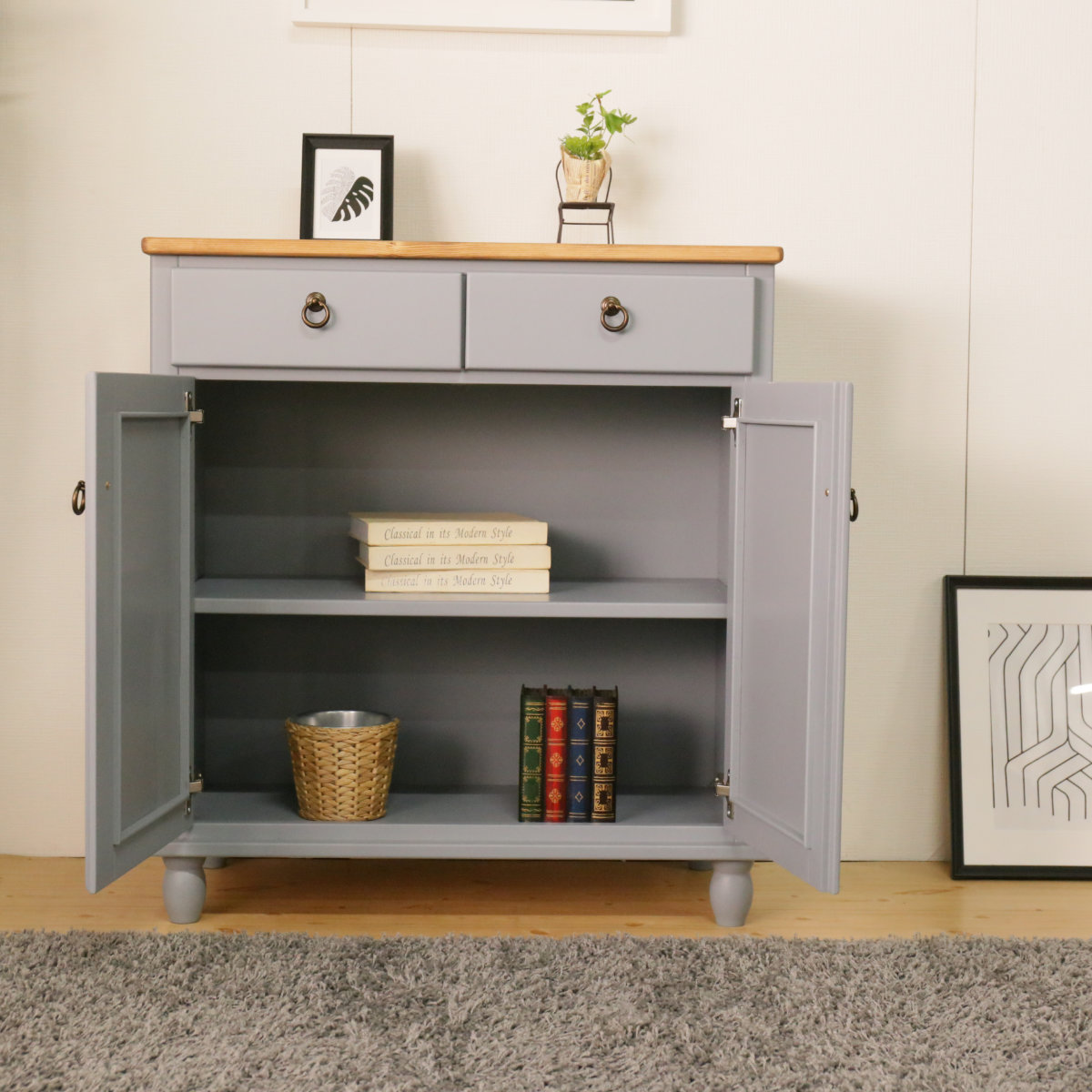 キャビネット フレンチカントリー パイン材 Lavender 幅78cm （ 収納