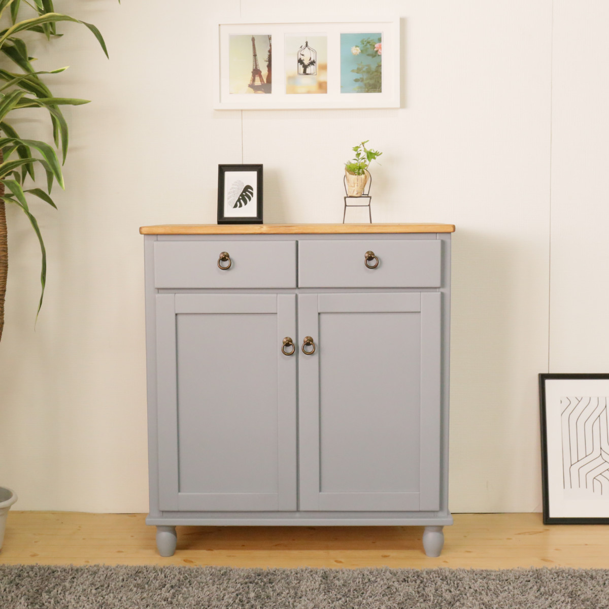 キャビネット フレンチカントリー パイン材 Lavender 幅78cm （ 収納