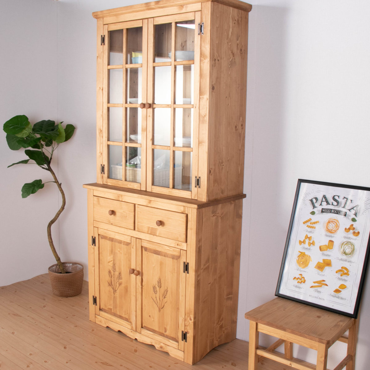 カントリー　カップボード カップボード カントリー調 食器棚 パイン材 Farmer 幅90cm