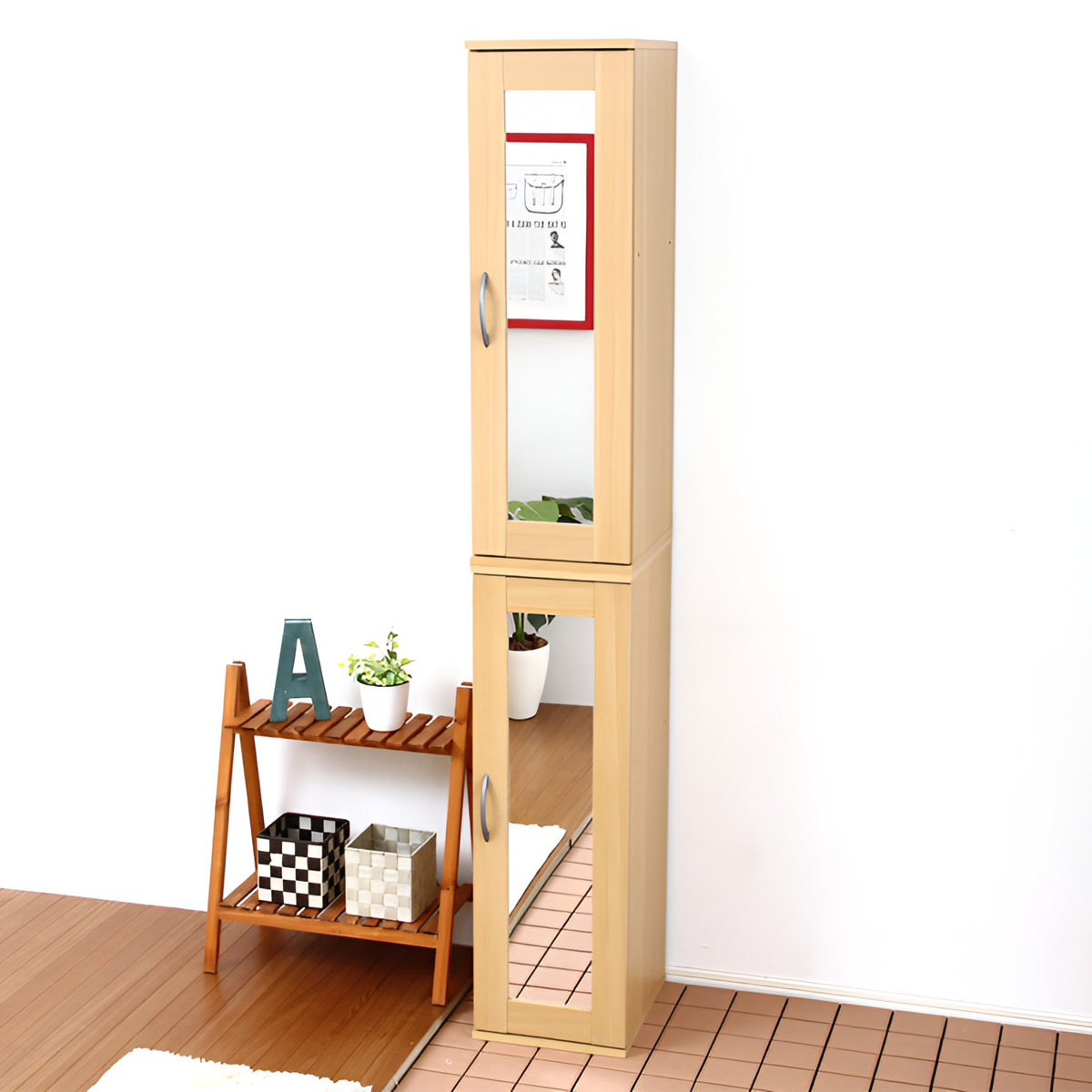 シューズラック 省 スペース 高さ90cm ミラー付き 2個セット （ 下駄箱 靴棚 5段 可動棚 スリム 幅29cm 2個 靴 収納 鏡 ミラー 棚 玄関 ）の画像