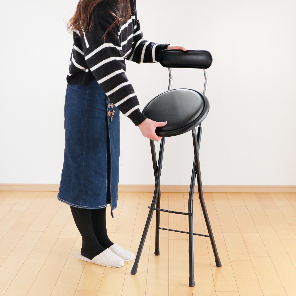 ルネセイコウ 折りたたみ椅子 座面高71cm ハイタイプ 背もたれ付