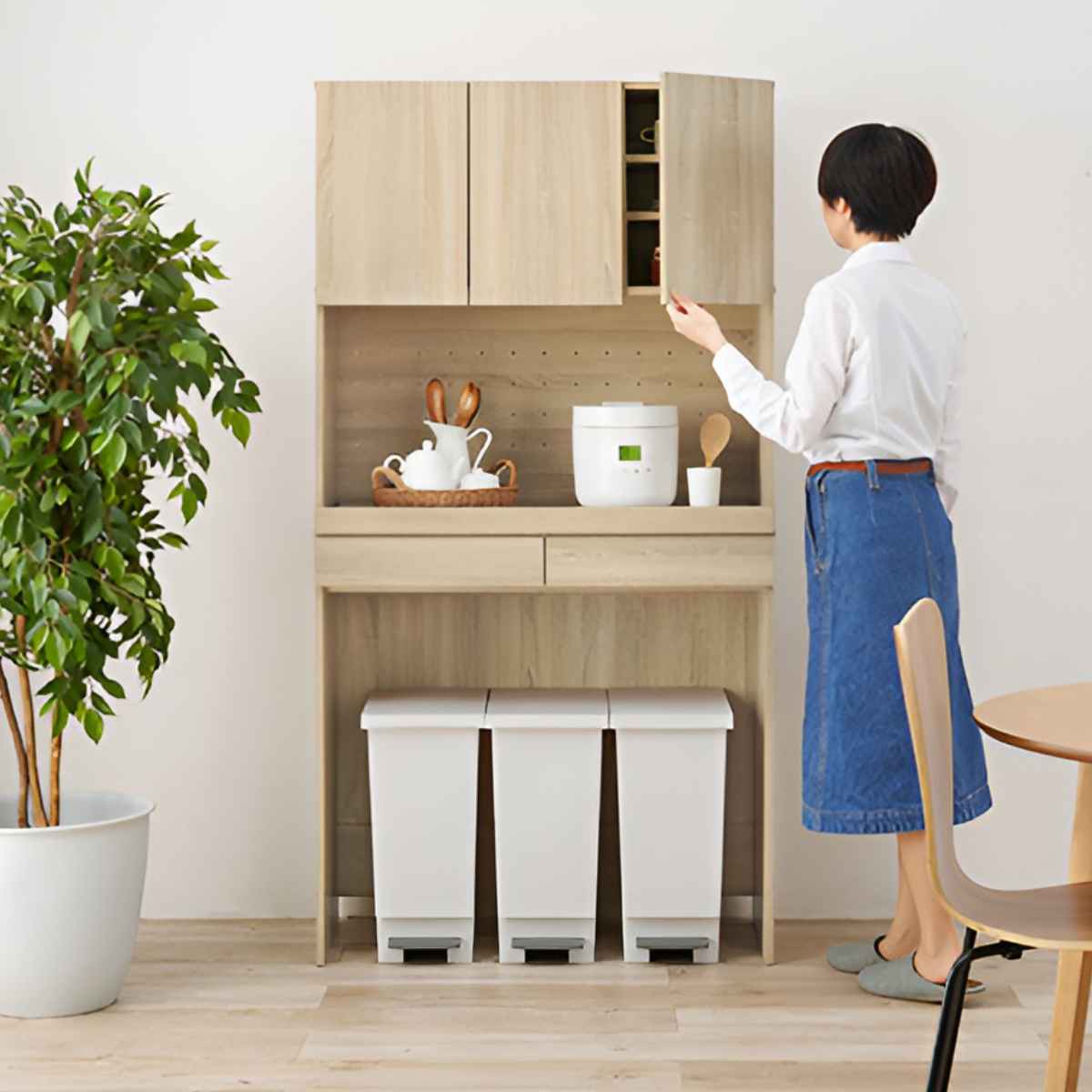 キッチンラック 北欧風 ゴミ箱収納ラック 扉付 幅88cm （ ゴミ箱上収納 収納 ダストボックス ごみ箱 ラック 棚 ）_8