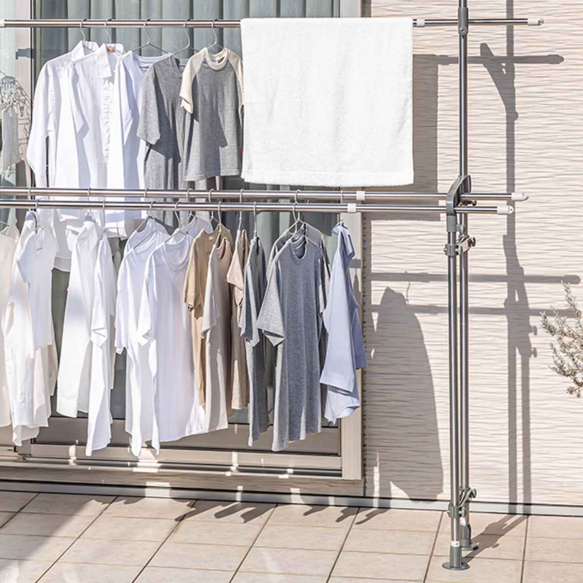 物干し 室外 ベランダ用突っ張り物干し 2段 ...の詳細画像2