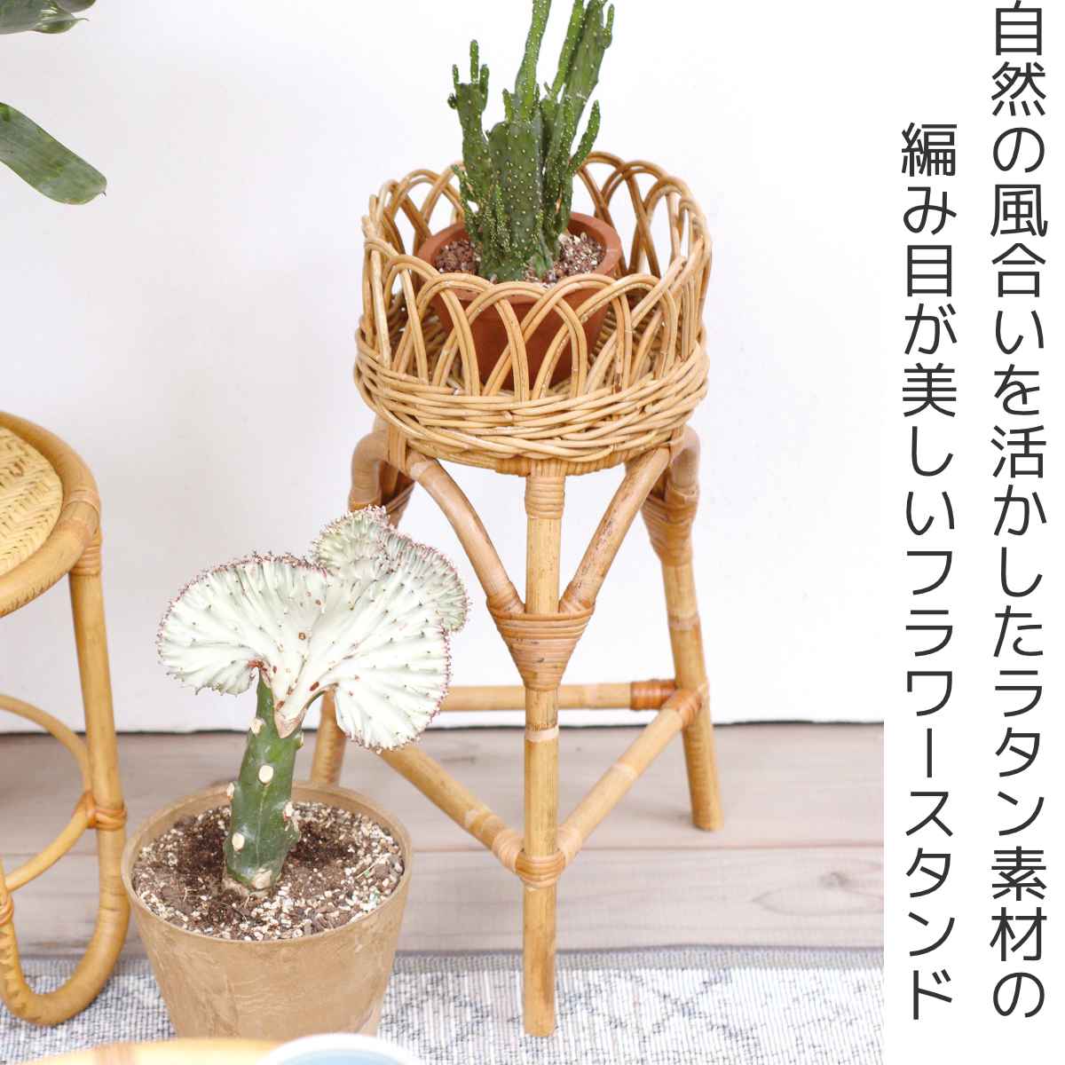 フラワースタンド Ｓ ユグラ （ かご カゴ 鉢ポット バスケット 手編み 収納かご ラタン スタンド プラントポット ）