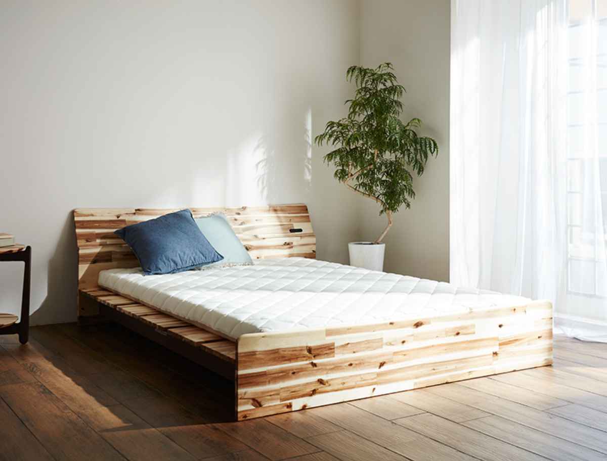 ベッド ダブル 140cm LIP すのこ コンセント付 高さ調整 （ 開梱設置