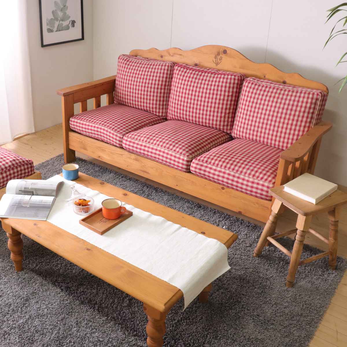 ソファ 3人掛け 幅185cm 天然木 カントリー調 （ 3人用 ソファー 北欧
