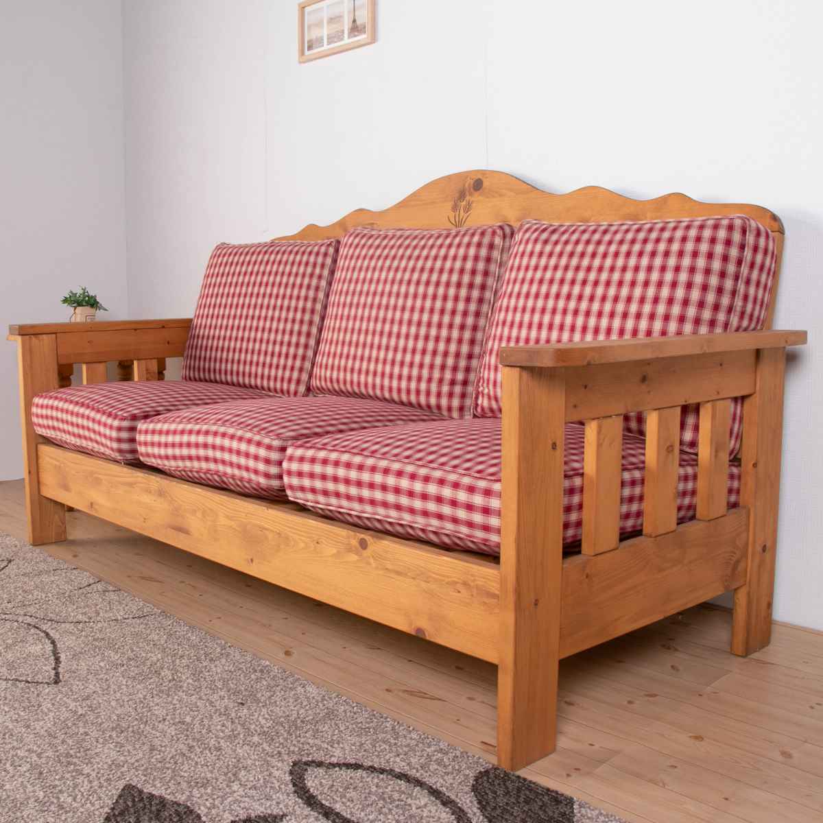 ソファ 3人掛け 幅185cm 天然木 カントリー調 （ 3人用 ソファー 北欧