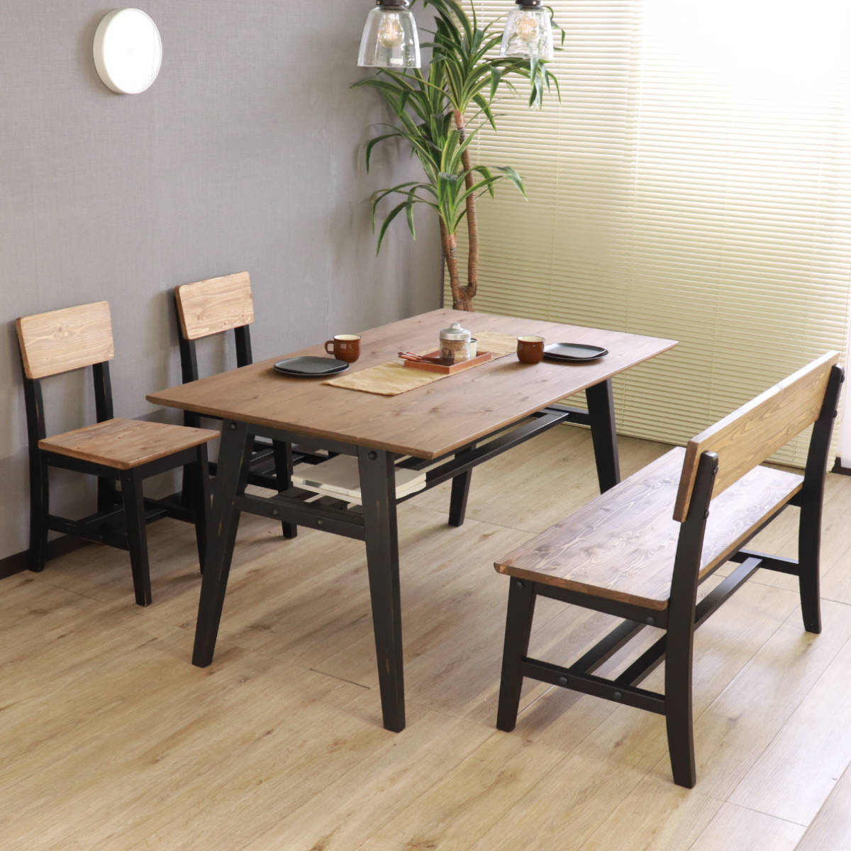 ダイニングベンチ 背もたれ付き 110cm 2人掛け 天然木 ヴィンテージ風