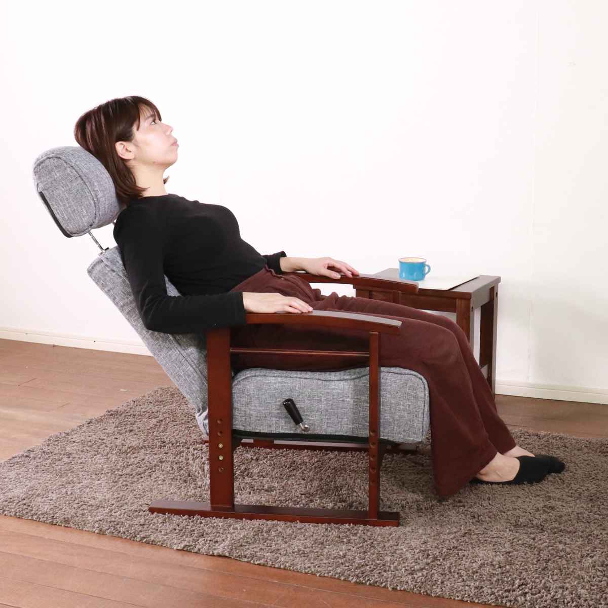 高座椅子 座面高35〜44cm 無段階リクライニング ヘッドレスト可動