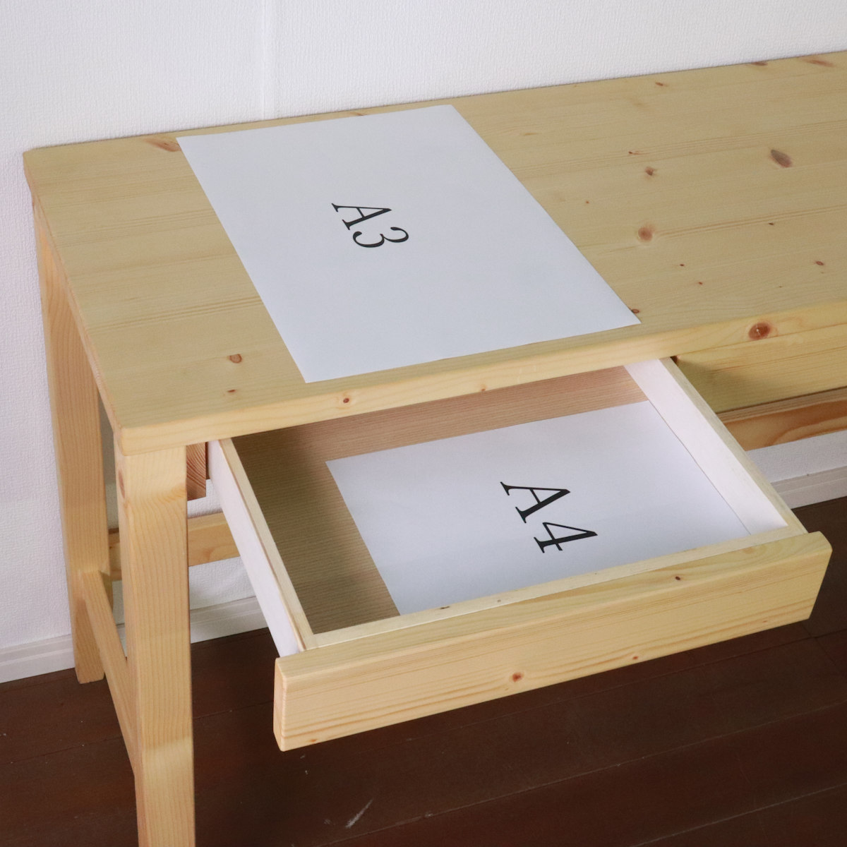 ワークデスク 引き出し付き 天然木 奥行45cm （ 幅 140cm 机 デスク