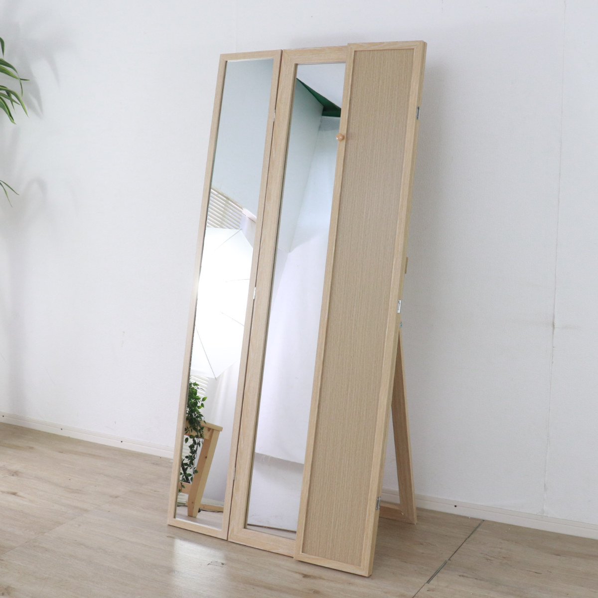 スタンドミラー 全身 木目調 三面鏡 50〜100×160cm （ ミラー 鏡 姿見