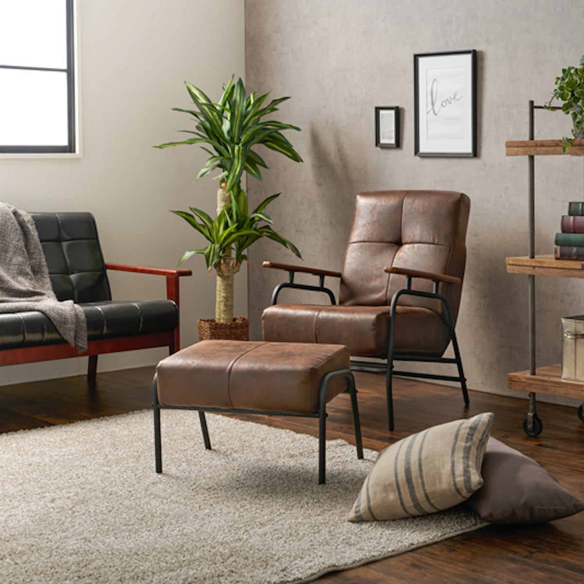 HAGiHARA（萩原） ソファ 一人掛け オットマン付き リクライニング