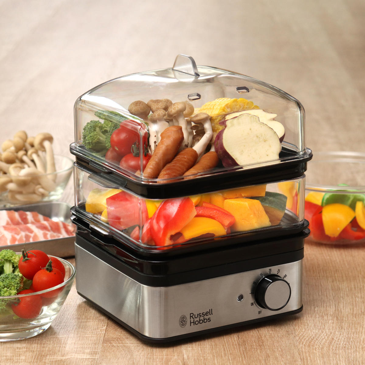Russell Hobbs スチーマー 低温調理器 2段階蒸し RUSSELL HOBBS（ラッセルホブス） 特典付き 電動蒸し器 2段 ミニ