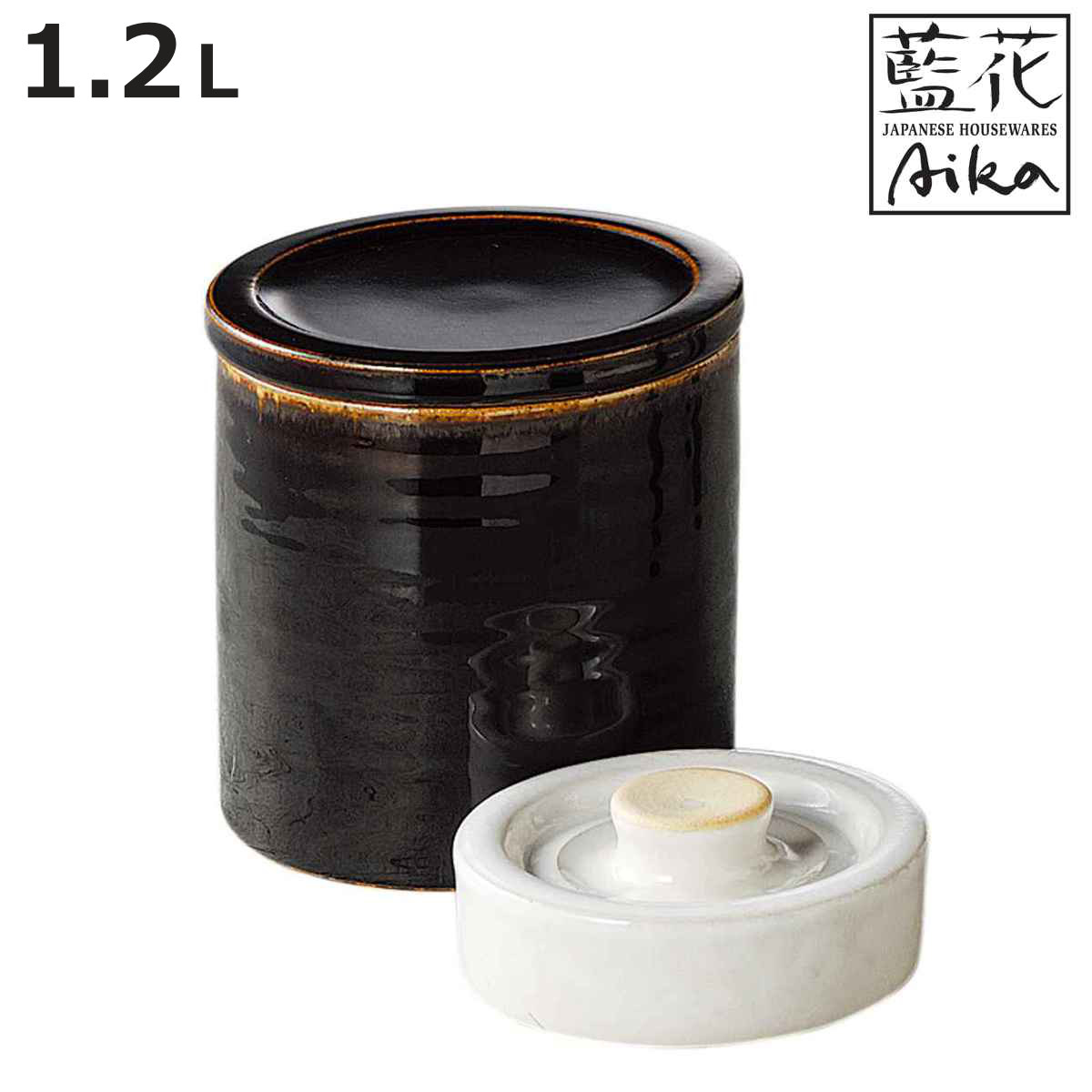 藍花 漬物容器 1.2L つけもの名人浅漬器 iポット （ Aika 重石付き