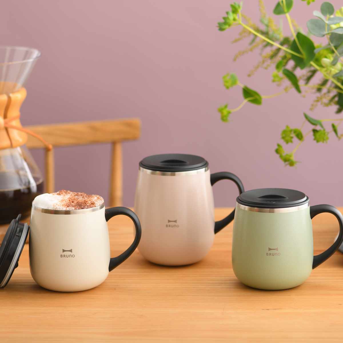 【新品】希少モデル Bristol ステンレス マグカップ 蓋付き HW BRUNO（ブルーノ） マグカップ 320ml 蓋つきステンレスマグ short