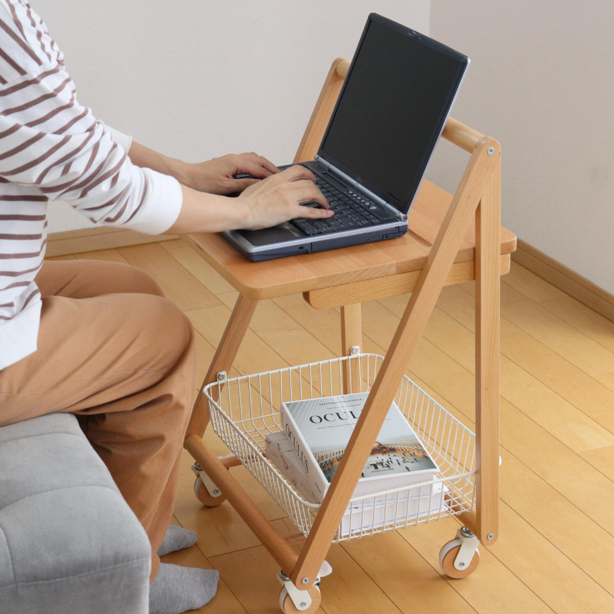 弘益 サイドテーブル キャスター付 テーブルワゴン 高さ70cm リヴ