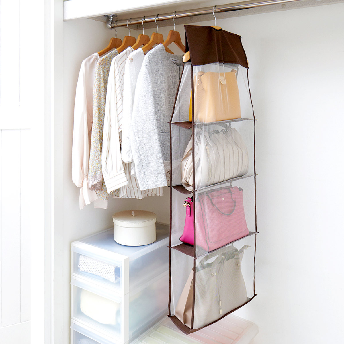 アイメディア 吊り下げ収納 パッと見えるバッグ収納ラック 4段 （ 吊り