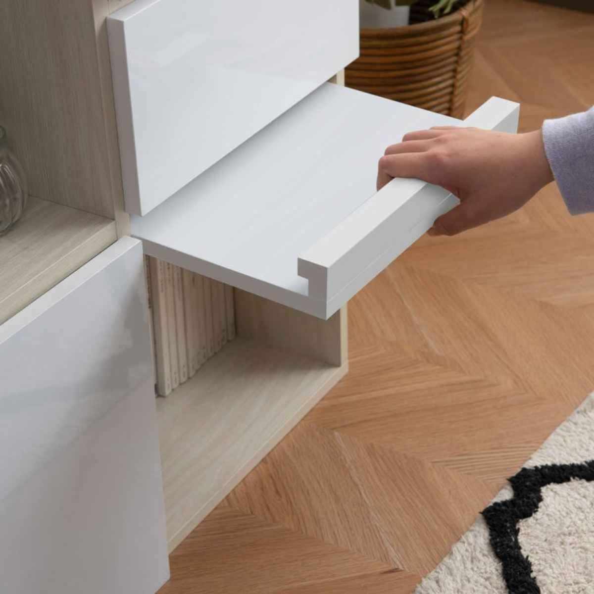 スクエアキャビネット 4パターン収納タイプ ハイグロス前板 幅70cm （ キャビネット 収納 棚 ラック 家具 フラップ扉 ）_15