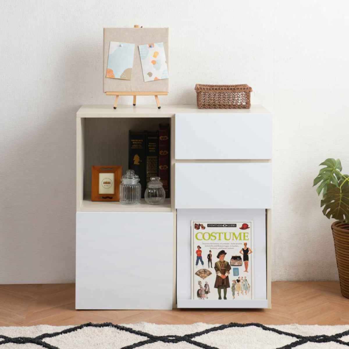 スクエアキャビネット 4パターン収納タイプ ハイグロス前板 幅70cm