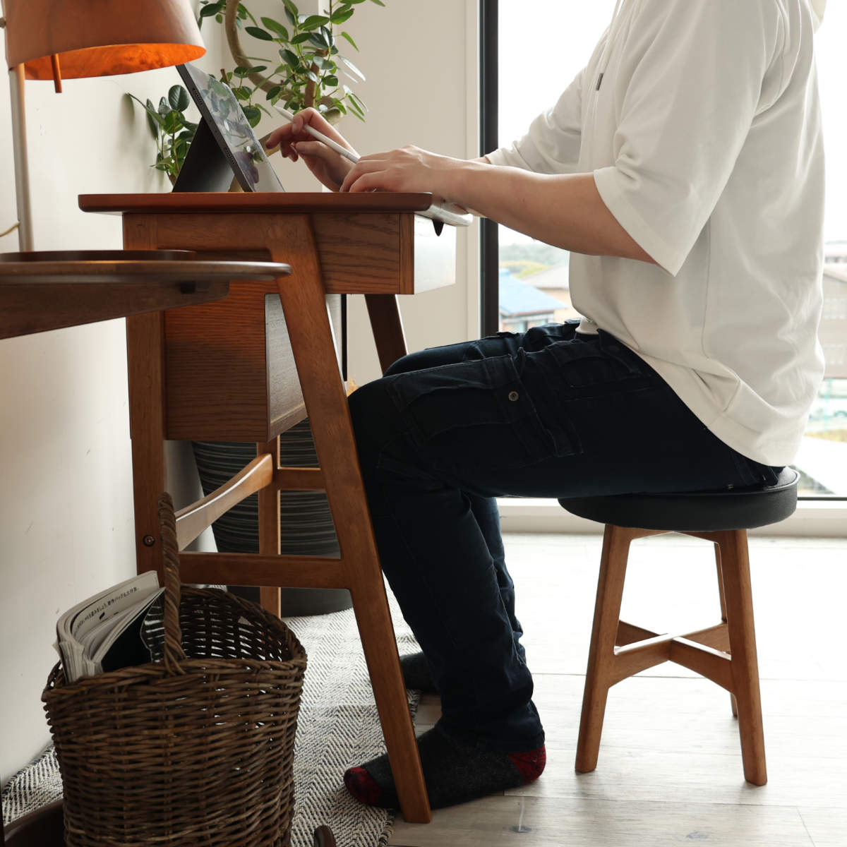 ICHIBA（市場） ドレッサー コンパクト デスク スツール付き 幅62cm