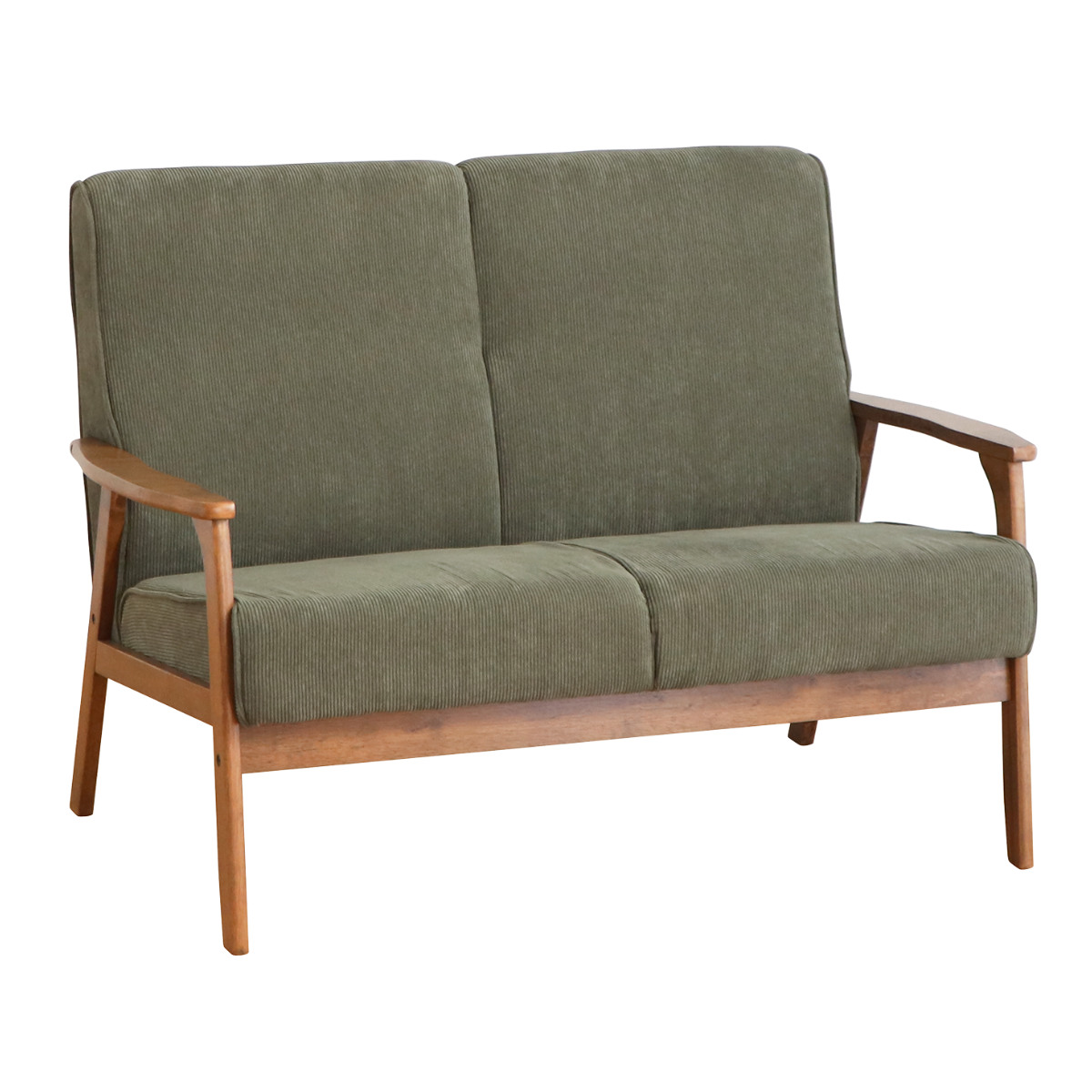 ソファ 2人掛け 天然木肘付き コーデュロイ カントリー調 幅116cm